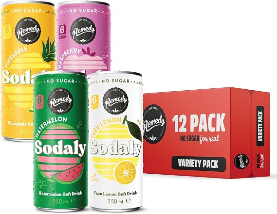 Remedy Sodaly Super Mix Pack Soft Drink with Prebiotic ACV, 12 x 250ml Cans
