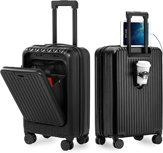 VentureVault Carry On Luggage 22x14x9 Airline Approved, 20 Inch Hard Shell Carry On Luggage, Suitcase Carry-on Small Siutcase with Wheels (Black, 1PC)