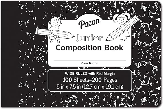 Pacon Junior Composition Book, 3/8" Ruled 5" x 7-1/2", 100 White Sheets , 6 Count
