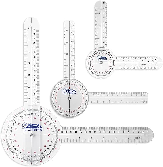 ASA TECHMED 3 Pcs Goniometer Set, 12, 8, 6 Inch Medical Spinal Goniometer Angle Protractor Angle Ruler