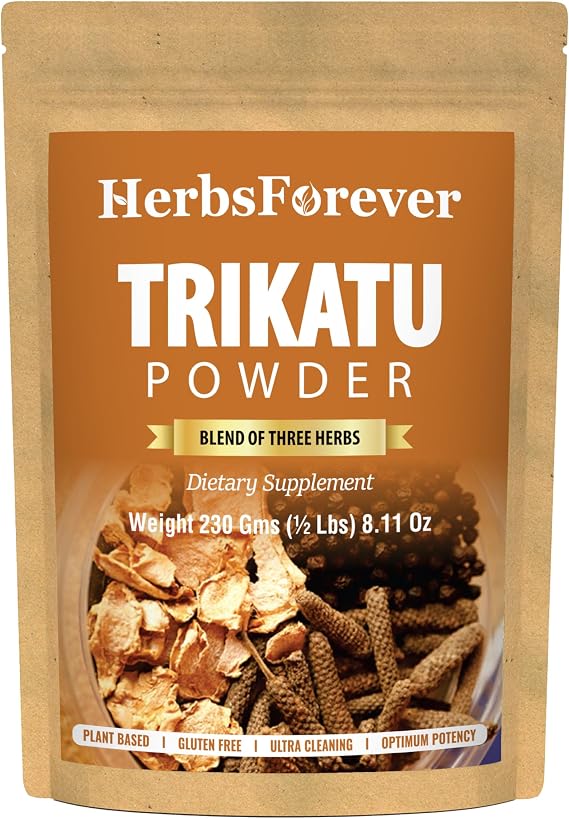HerbsForever Trikatu Powder(Churna)-Support Digestion, Absorption.Balances Vata kapha Dosha,Authentic, Traditional, Three Ayurvedic Herbs-Ginger,Black Pepper & Long Pepper |230g(12 lb) Vegan, Natural.