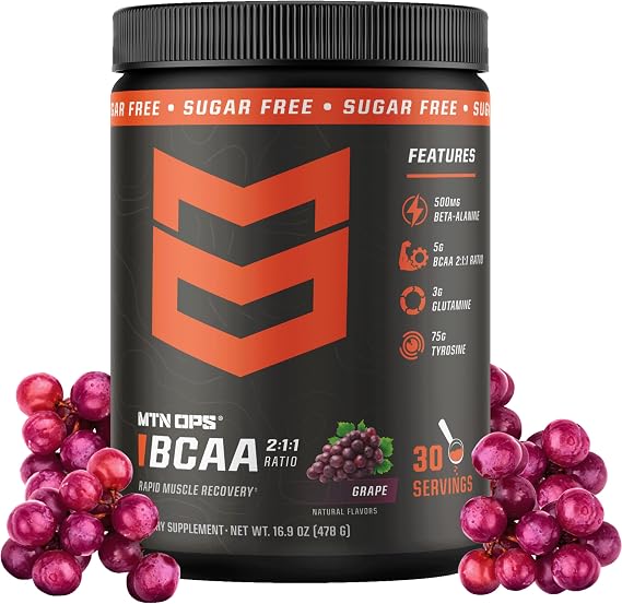 MTN OPS BCAA Powder for Muscle Recovery, Grape | 2:1:1 BCAAs, Amino Acids for Muscle Recovery, Zero Sugar, Gluten Free, Hydration Support
