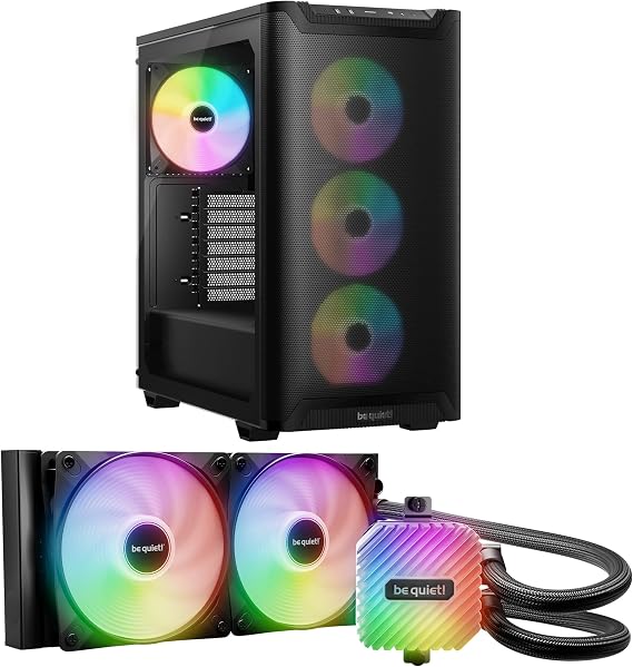 be quiet! Pure Base 501 LX ARGB PC Build Bundle | Pure Base 501 LX Black | 4 Light Wings LX Fans | Light Loop 360mm AIO CPU Cooler | High Airflow PC | ARGB Lighting | BGW78 and BW022