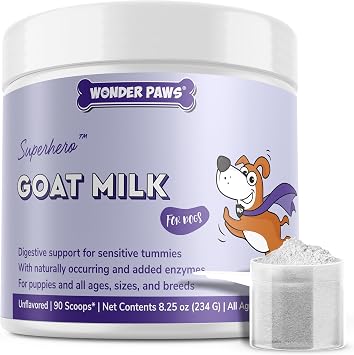 Wonder Paws Premium Goat Milk Powder for Dogs Supports Digestion, Immune Health & Allergies Goats Milk with Probiotics for All Ages, Sizes & Breeds 8.25 oz