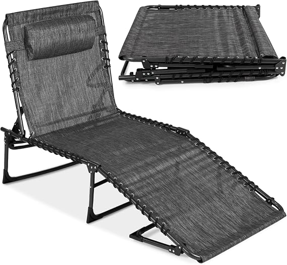 Best Choice Products Patio Chaise Lounge Chair, Portable Outdoor Folding Recliner for Lawn, w/ 8 Positions, Handles, 300lb Capacity - Gray