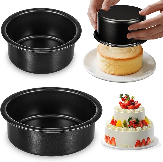 4 Inch & 6 Inch Cake Pans Set of 2, Nonstick Carbon Steel Round Cake Pans