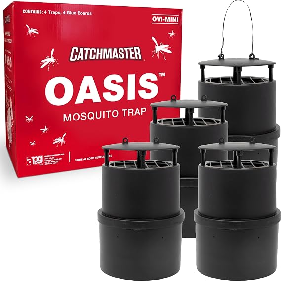 Catchmaster Oasis Ovi-Mini Mosquito Trap 4Pk, Home Outdoor Mosquito Control, Backyard Flying Insect Killer, Glue Board Bug Catcher, Pool, Patio, Shed