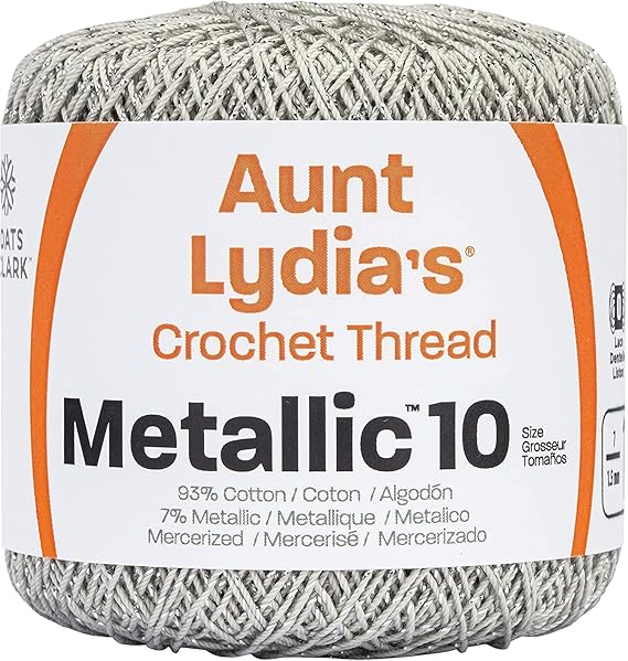 Red Heart Coats Crochet Metallic Crochet Thread, 10, Silver/Silver