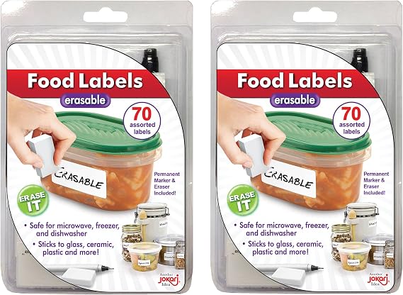 Erasable Food Labels 2-Pack Starter Kits With Pen & Erasers, Reusable Label Multi-Color, Freezer, Microwave & Dishwasher Safe Kitchen Tool for All-Purpose Meal Organization by Jokari