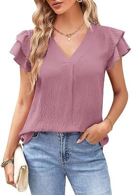 MOLERANI Womens Dressy Casual Shirts Ruffle Short Sleeve V Neck Work Blouses Business Summer Tops 2025 Outfits Clothes