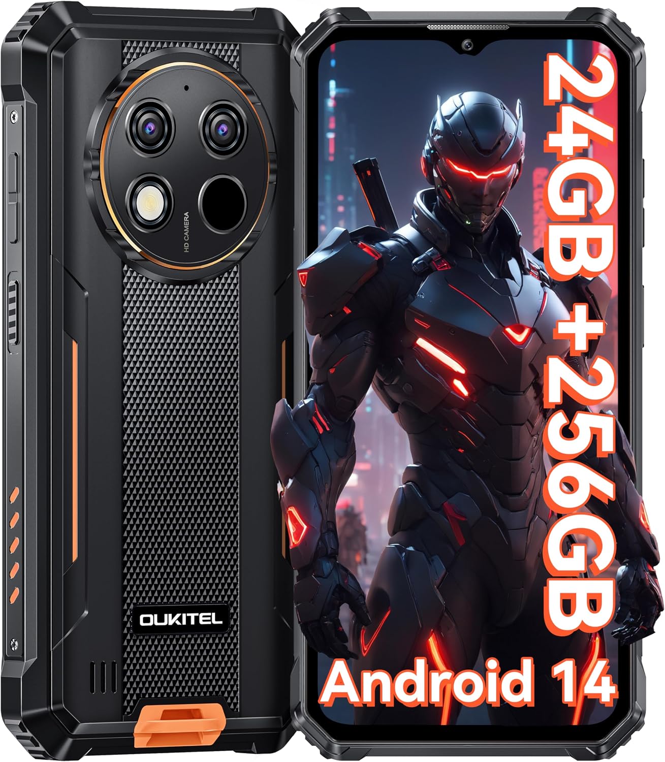 OUKITEL G1 Rugged Smartphone - Android15, 24GB RAM256GB ROM1TB,10600mAh Battery,48MP Camera,6.52" Rugge phone,IP6869K Waterproof 4G Dual Sim-free&Unlocked Mobile Phones,NFC,OTG,GPS,2025 Orange