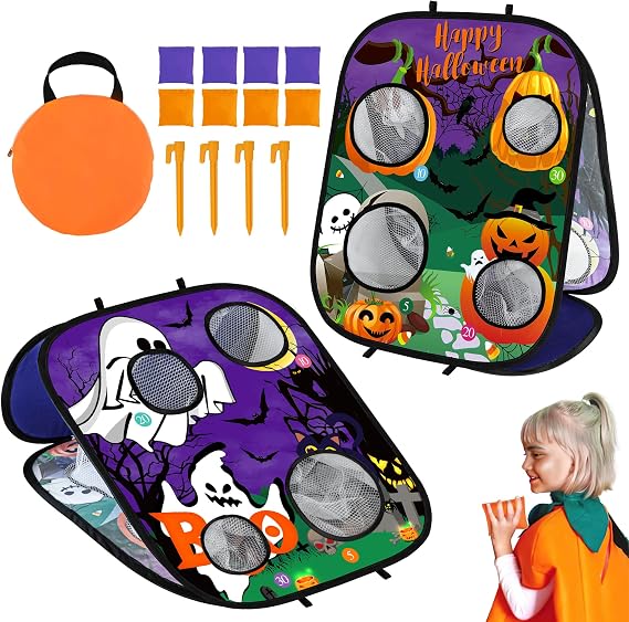 Halloween Games for Kids Party, Ghost Pumpkin Bean Bag Toss Games Halloween Party Games Favors Carnival Games for Adults Kids School Classroom Fall Festival Games Outdoor Indoor Trunk or Treat Gifts