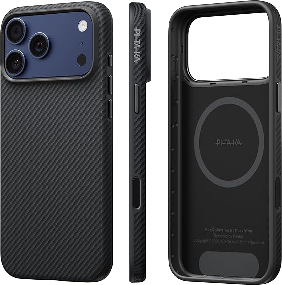 pitaka for iPhone 17 Pro Case 6.3", Refined Protection, Premium, Black/Grey | Premium Aramid Fiber, Seamless TPU Fusion, Camera Control Button, Compatible with MagSafe, Minimalist
