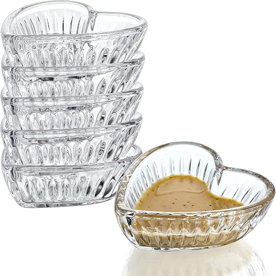 kanpura 6 Pack Mini Glass Bowls, 2 oz Dipping Bowls, Heart Small Prep Bowl