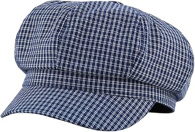Womens Cute Newsboy Cap: Spring Vintage Classic Plaid Conductor Hats for Women Fashionable Knitted British Irish Cap Girls Octagon Beret Caps Blue