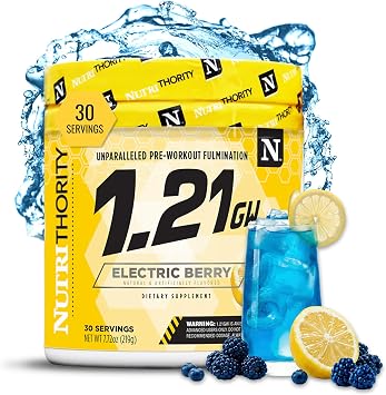 Nutrithority - 1.21GW High Stim Pre Workout Powder for Men, Strong Pre Workout Energy Powder Without Creatine, High Caffeine (Electric Berry) (30 Servings)