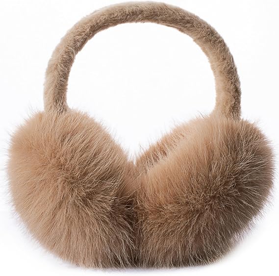 Winter Ear Muffs for Women Men - Foldable Fuzzy Earmuffs Faux Fur Ear Warmer, Perfect Ear Covers for Cold Days (light camel)
