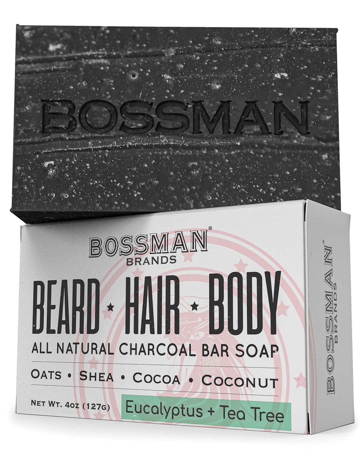 Bossman Men’s Bar Soap 4-in-1 – Natural Organic Beard Wash, Shampoo, Body Wash, Shaving and Bath Soap - Essential Beard Care 4oz, Scent- Eucalyptus and Tea Tree 1