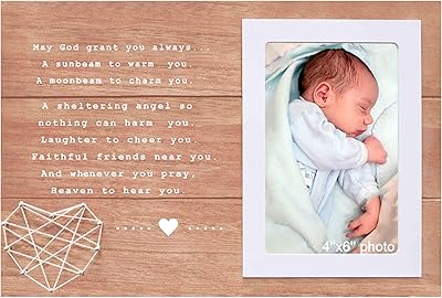 NZY Unique Godchild Baptism Gift,Christening Gift for Godson Goddaughter,Dedication Present,Blessing Picture Frame from Godmother Godfather Godparent,Wooden Photo Frame