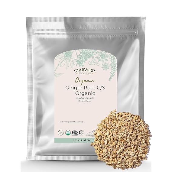 Starwest Botanicals Organic Ginger Root, Baking, Cooking - Bulk 1 lb Bag | Dried Ginger Herb for Tea, Cut and Sifted, Natural Herbal Spice, Certified Kosher, Non-GMO