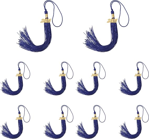 10 Pieces Graduation Tassel, Graduation Cap Tassel, Single Color Tassel, Graduation Hat Tassel Ceremonies Accessories (Royal Blue, Tassel with 2025 Year Charm)