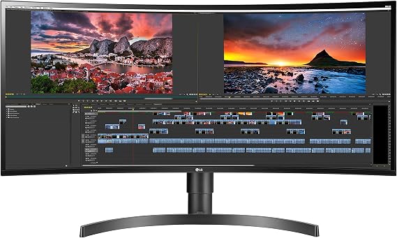 LG 34WN80C-B UltraWide Monitor 34 21:9 Curved WQHD (3440 x 1440) IPS Display, USB Type-C (60W PD), sRGB 99% Color Gamut, 3-Side Virtually Borderless Design, Tilt/Height Adjustable Stand - Black