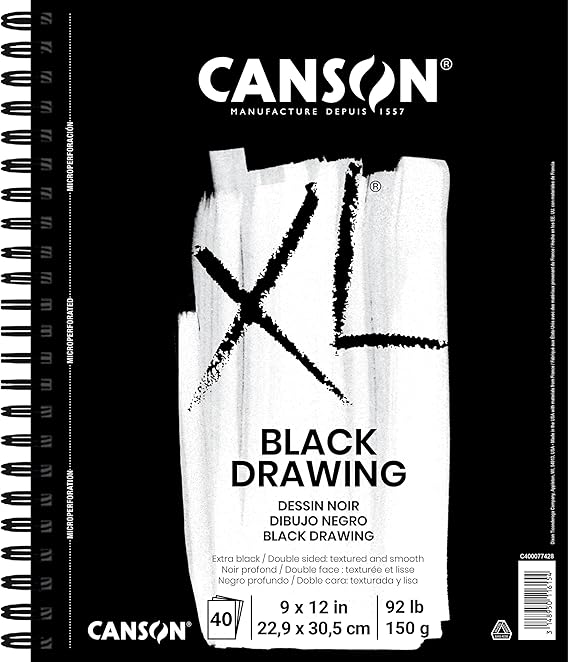 Canson XL Series Drawing Paper Pad, Black, 9x12 inch, Side Wire, 40 Sheets