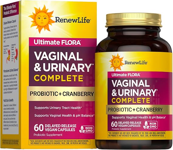 Renew Life Women's Wellness Vaginal and Urinary Probiotic and Cranberry Supplement, Probiotic Supplement for pH Balance for Women, Digestive Health, Dairy, Soy and Gluten-Free, 3.5 Billion CFU 60 Ct