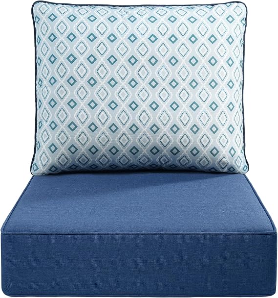 Luxury 6-Inch Outdoor Seat Cushions - 24x24 Water&UV&Fade Resistant 1 Set Patio Furniture Cushion for Wicker Dining Rocking Swivel Chairs Loveseat Couch Sectional Sofa - Blue Diamond Geo