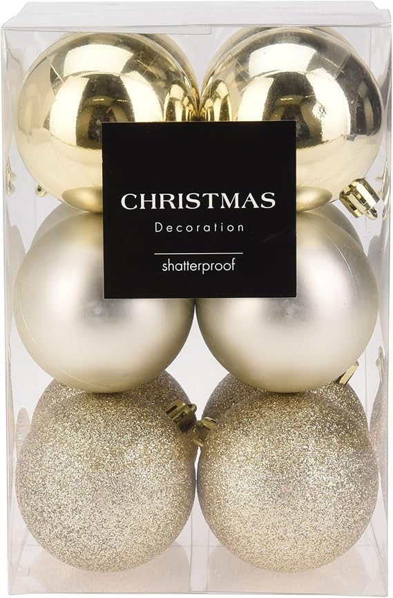 16 x Shatterproof Plastic Christmas Baubles 5 cm Matte Shiny & Glittery - Set for Indoor & Outdoor Use - Ideal for Children & Pets - Durable & Reusable (Champagne Diameter 5 cm - 16 Pieces)