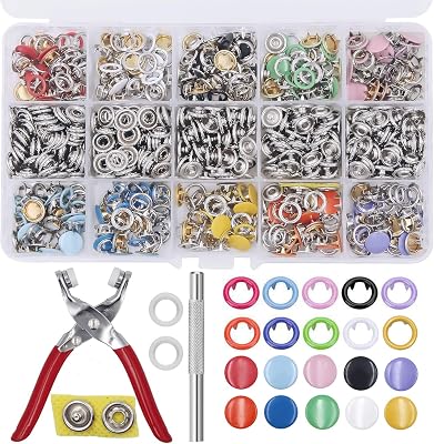 EuTengHao 804Pcs Snap Fasteners Tool Kit Hollow and Solid Metal Prong Snaps Buttons with Setting Tool for Clothing Crafting Sewing,Leather Snaps Buttons for Jeans Wears Bags200 Sets,10 Colors,9,5mm