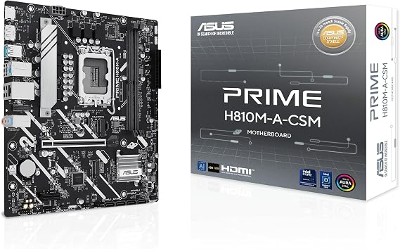 ASUS Prime H810M-A-CSM Intel H810 LGA 1851 mATX Motherboard, 6+1+1+1 Discrete MOS, DDR5, PCIe 4.0, 2xM.2 Slots, Intel 1Gb Ethernet, DisplayPort, HDMITM, USB 10Gbps, Front USB 5Gbps Type-C