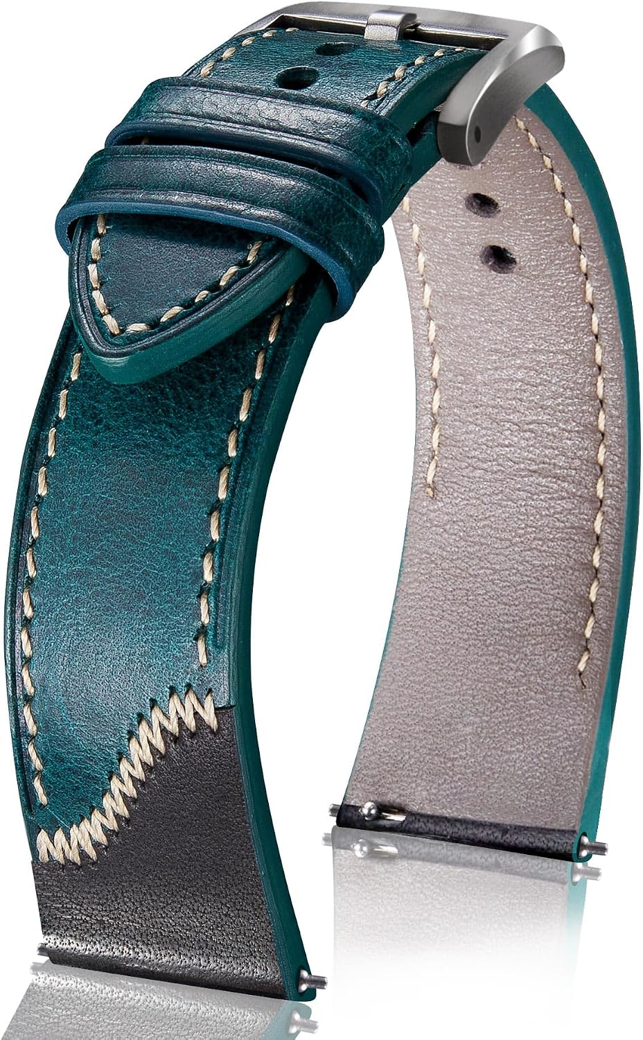 BINLUN leather watch strap 20mm 21mm 22mm 24mm quick release handmade leather strap vintage contrast color block design replacement watch straps for men women watches bracelet