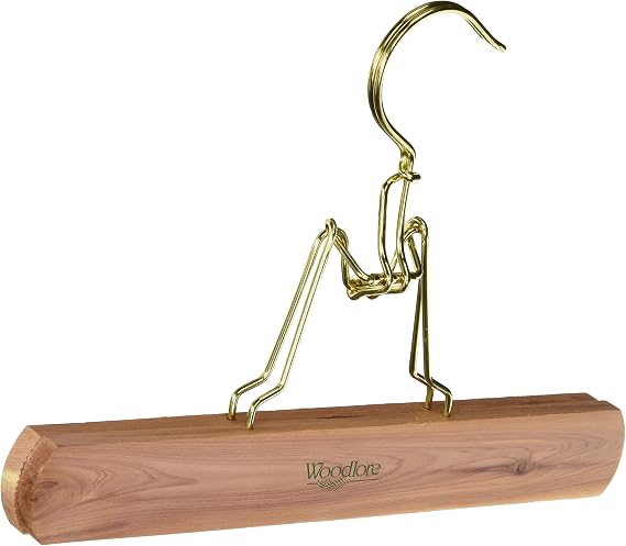 Woodlore Cedar Pant Hanger with Brass Plated All-Steel Fastening Device, 3-Pack