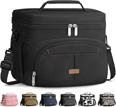 Lunch Box for Man Women, Insulated Lunch Bag Cooler Bag Leakproof Lunchbox Lunch Tote Bags with Removable Strap for Work School Picnic Travel Black12L