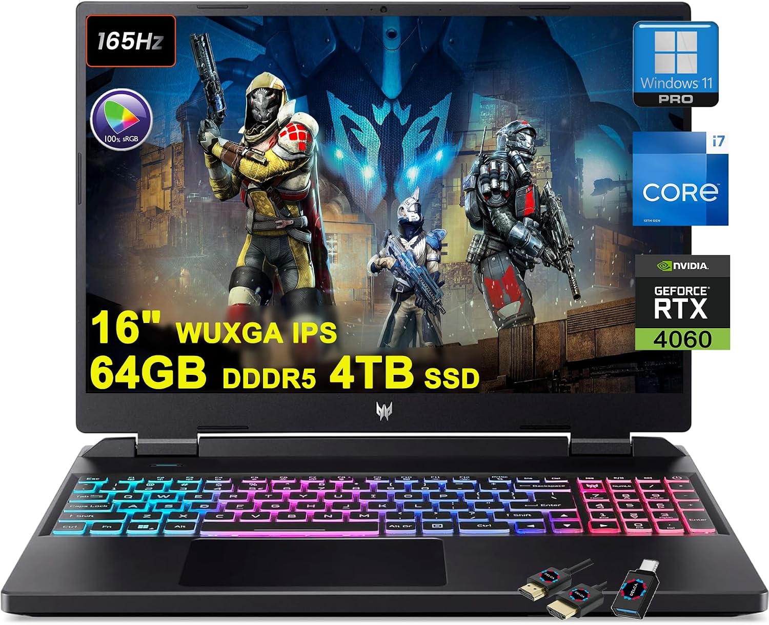 acer Predator Helios Neo 16 Gaming Laptop | 16 WUXGA IPS 165Hz 100% sRGB | Intel 14-Core i7-13650HX | 64GB DDR5 4TB SSD | GeForce RTX 4060 8GB | RGB Backlit Killer AX1650 Win11Pro wDLCA Accessory