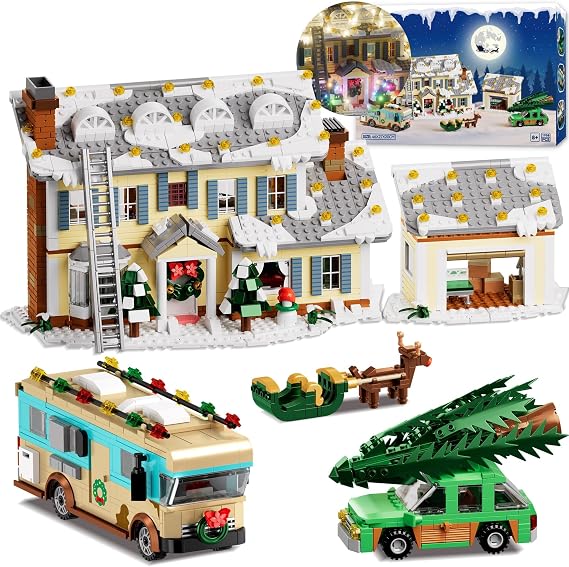 Christmas Holiday House Building Set, 5 in 1 Model Buildings Blocks Kits