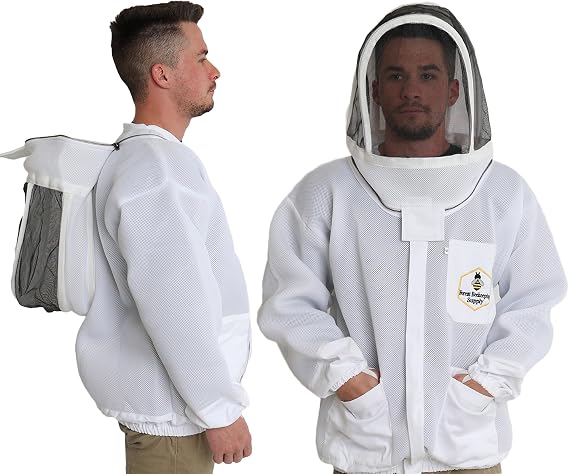 Ventilated Bee Jacket with Fencing Veil Hood - Ultra Light Air Mesh Beekeeper Jacket