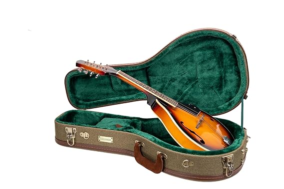 Crossrock Master Series A-Style Mandolin Case | Olive Green Tweed Exterior, Re-Engineered Wooden Shell, Leather Handle, Backpack Straps(CRW720MAOG)