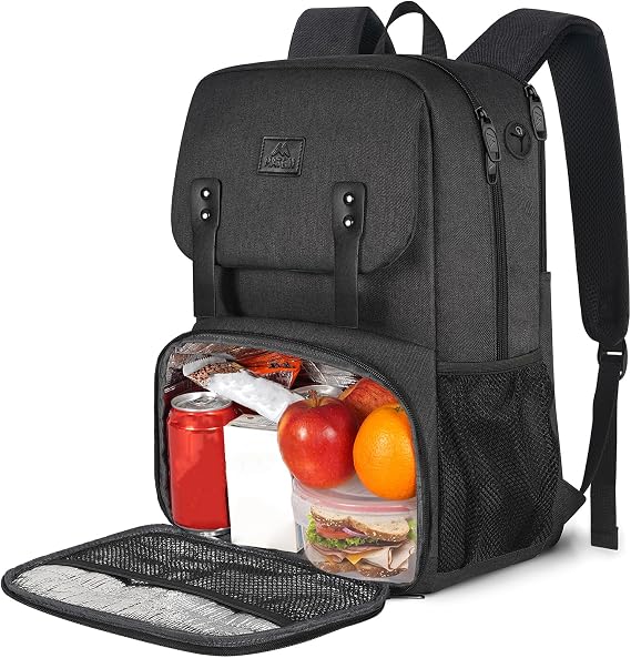 MATEIN Lunch Backpack for Men, Insulated Work Backpack with Lunch Compartment, Large Padded Laptop Bag Fits 15.6 Inch Computer, Water Resistant Business Pack with Luggage Strap, Office College Use