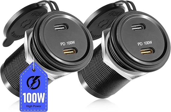 Acegoo 120W 12V USB Outlet, PD3.0 100W Type-C Car Laptop Charger, Dual Port Fast Charging Socket for Drone, Tablet, Cigarette Lighter Replacement for RV Camper Truck Boat (2 Pcs)