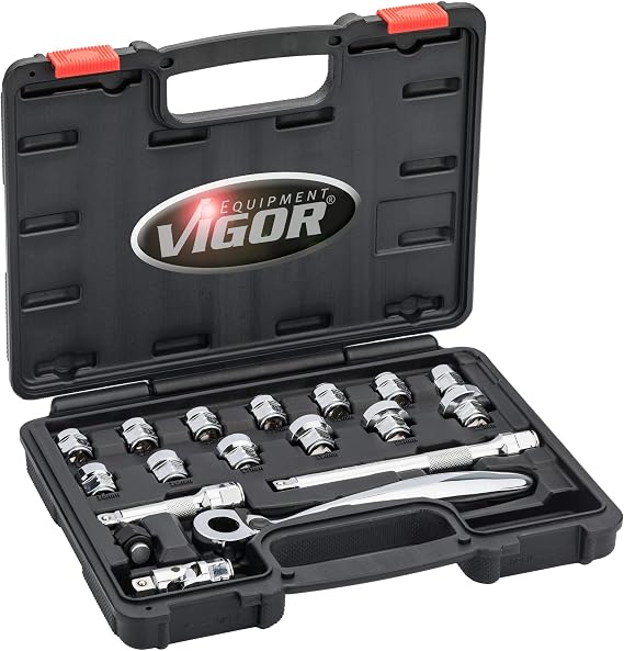 VIGOR Socket spanner set, super flat (18 pieces) V6202