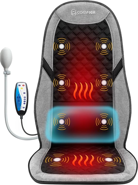 COMFIER Office Chair Massager with Heat, Back Massager Seat Cushion with 8 Vibration Motors, Adjustable Lumbar Support, 5 Modes & 3 Intensities, Recliner Massage Cushion for Desk Chair
