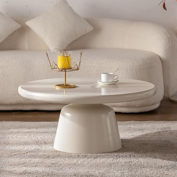 Small Round Coffee Table, Living Room Tables Center Table Cream White Side Table with Stable Leg, Smooth Surface, Low Floor Table for Small Space, Bedroom, Balcony