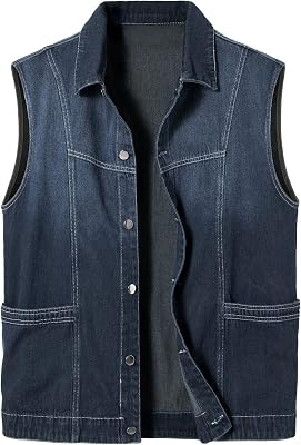 Mens Casual Denim Vest, Sleeveless Jeans Jacket Relaxed Fit Button Down Lapel Waistcoat