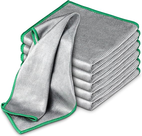 Airlab Glass Polishing Streak Free Miracle Cleaning Cloth, Sliver-Green | Lint Free Microfiber Cleaning Rags for Glasses Kitchen Dish Mirrors Easy Clean, 12 x 12 Inches, Pack of 6