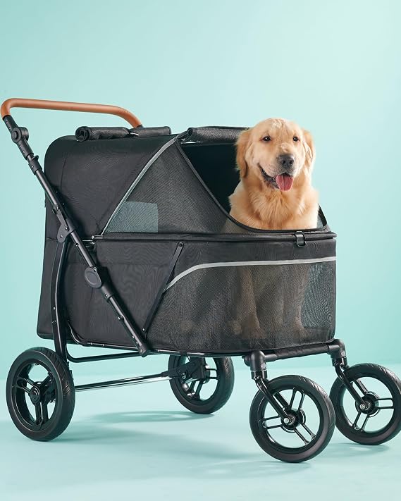 Zoosky Pet Stroller for Large Dogs up to 110lbs, Large Pet Stroller | Multiple Pets(31"L), All-Terrain & Adjustable Handle & Mesh Dual-Window, 1680D Waterproof Oxford Fiber, Low Entry for Seniors