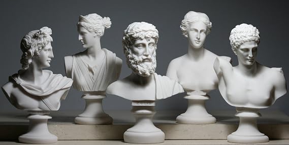 Set 5 Bust Head God Zeus Artemis Aphrodite Hermes Apollo Greek Roman Statue