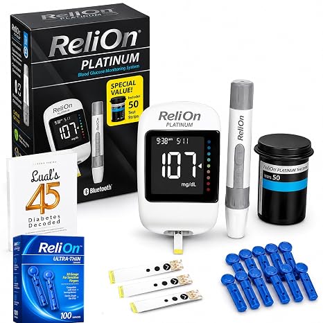 Platinum Blood Glucose Monitor Kit Bluetooth 50 Test Strips