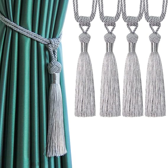 Curtain Tassel, Curtain Rope, Curtain Tieback, Decoration, Curtain Accessory, Rope Tassel, Tie, Curtain Tassel, Window Decoration, Changing Pattern, Stylish, Set of 4 Silver